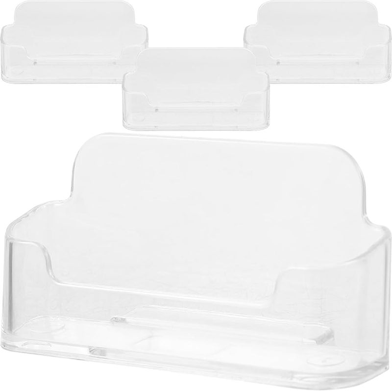 4pcs Clear Plastic Business Card Holder Display Stand Single Slot for Desk Office - Image 1